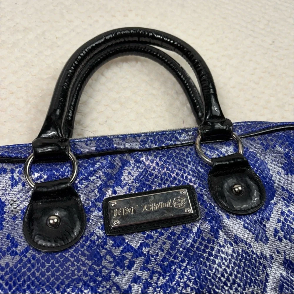 Betsey Johnson Blue Silver Metallic Snakeskin Printed Laptop Briefcase Bag